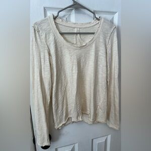 By Anthropologie 100% Cotton Long Sleeve Top with Raw Hem in Cream